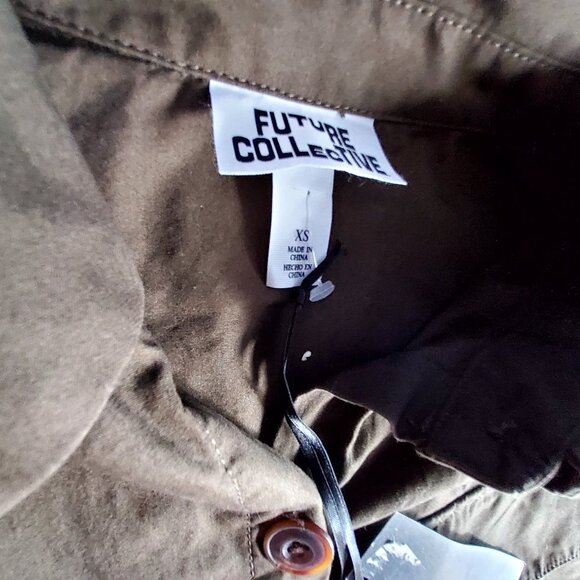 Future Collective Womens Dark Olive Button Shirt Dress XS 100% Recycled Cotton - Picture 3 of 10